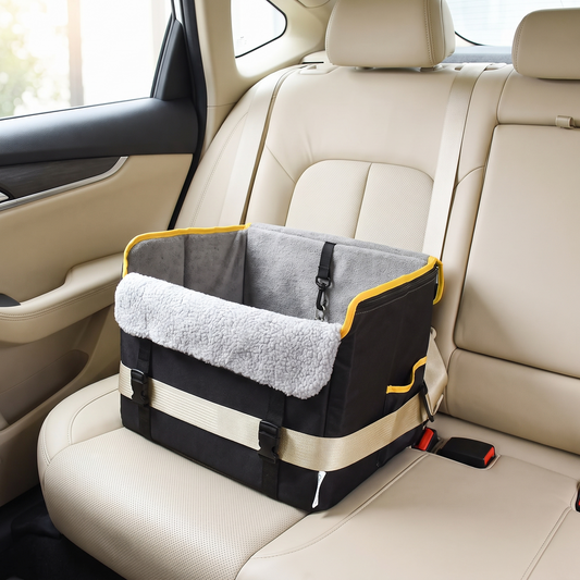 Portable Dog Booster Car Seat for Small & Medium Dogs, Waterproof Travel Pet Car Bed with Safety Leash, Foldable Elevated Seat for Pets up to 25 lbs