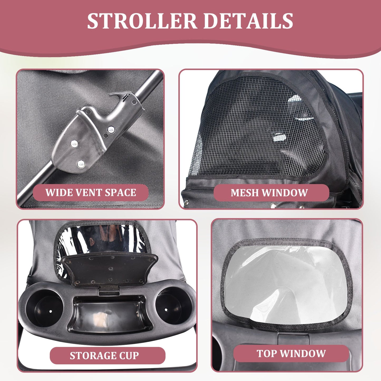 4-Wheel Pet Stroller for Small Dogs & Cats, Folding Dog Stroller with Zippered Mesh Windows, Swivel Wheels, Cup Holders & Storage, for Walks & Travel