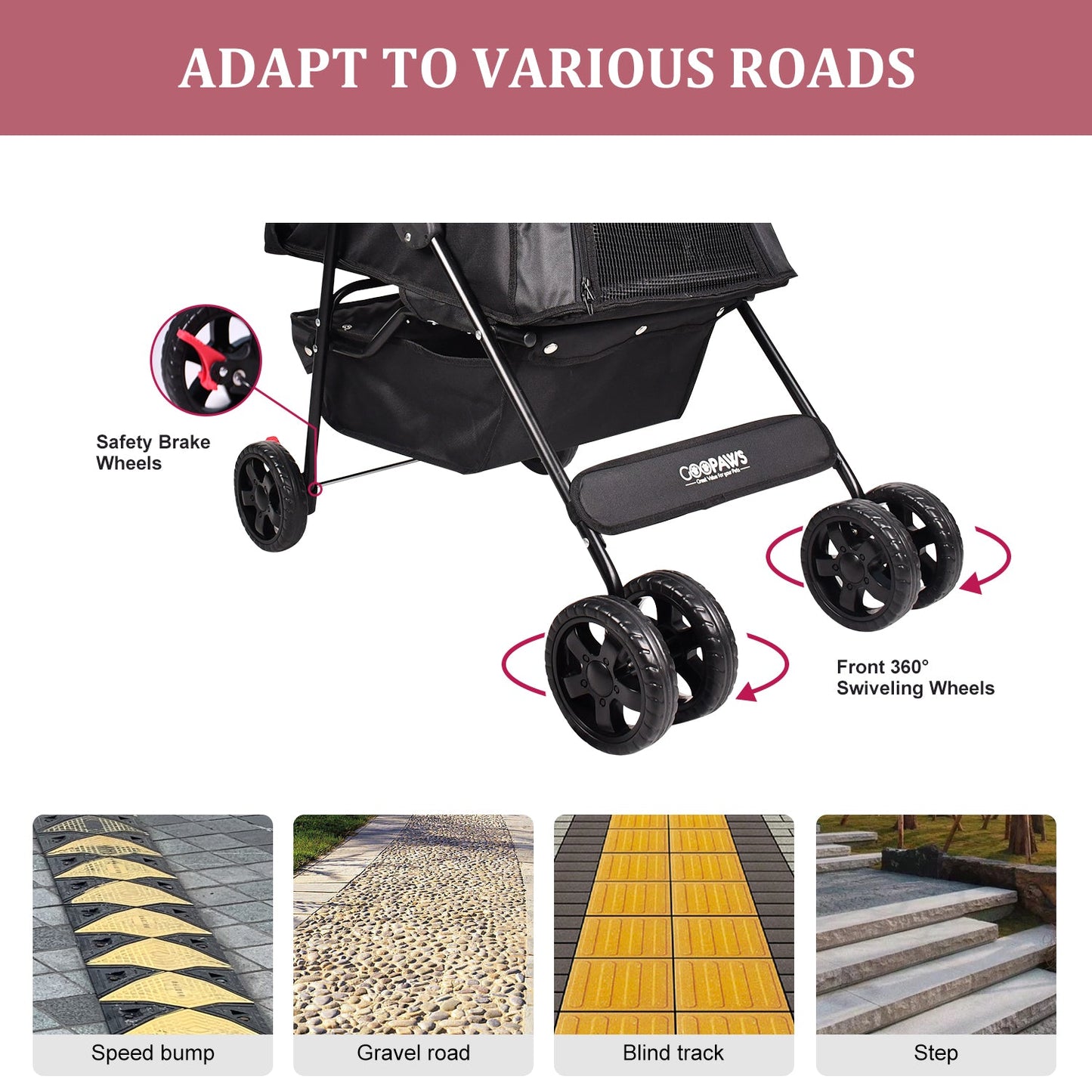 4-Wheel Pet Stroller for Small Dogs & Cats, Folding Dog Stroller with Zippered Mesh Windows, Swivel Wheels, Cup Holders & Storage, for Walks & Travel
