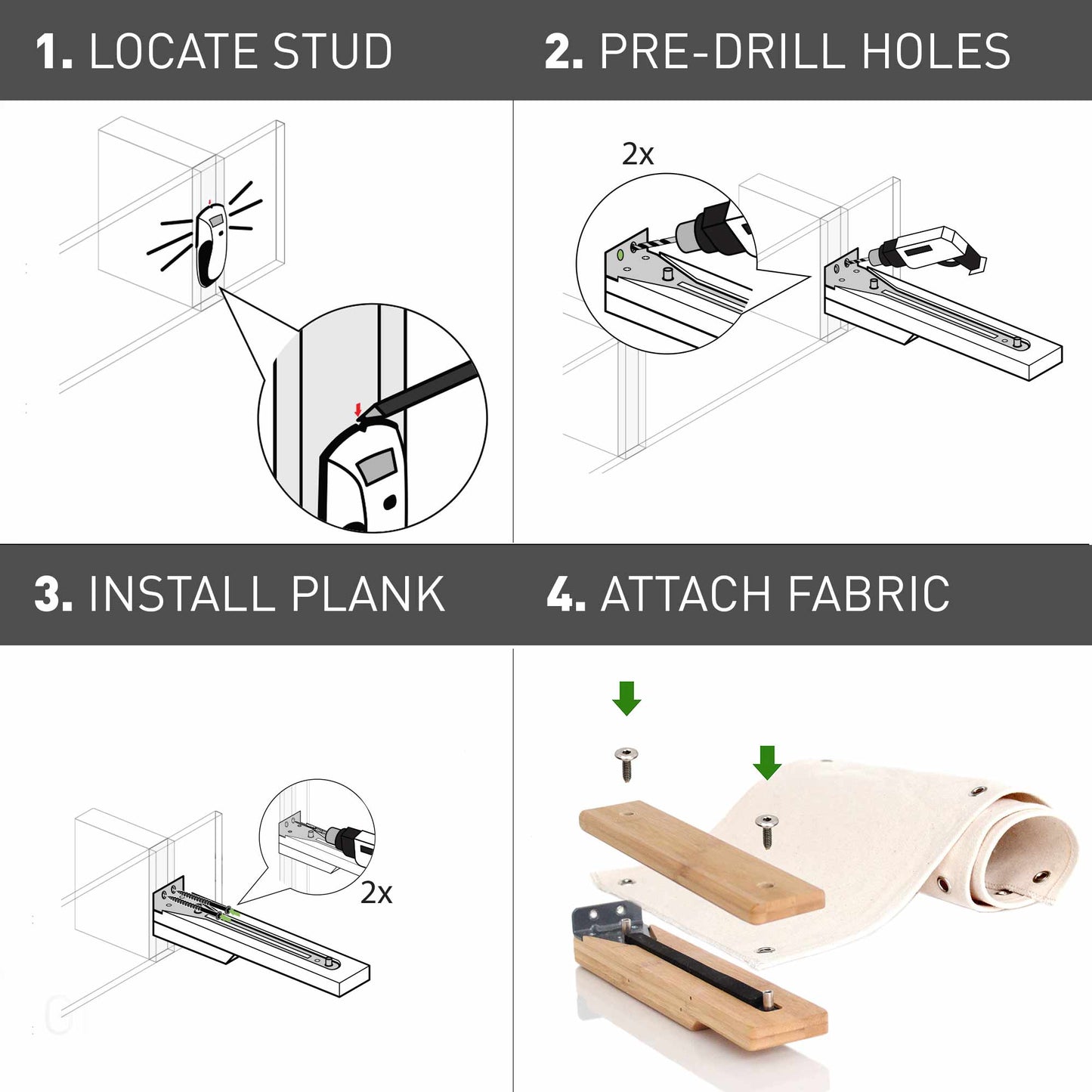 Wall-Mounted Cat Hammock Bed for Indoor Cats, Modular Hanging Lounge with Bamboo Mounting Planks, Stud-Mount Cat Wall Furniture for Napping & Climbing