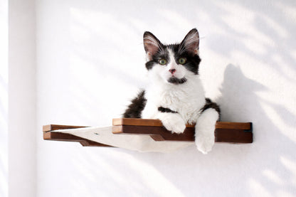 Wall-Mounted Cat Hammock Bed for Indoor Cats, Modular Hanging Lounge with Bamboo Mounting Planks, Stud-Mount Cat Wall Furniture for Napping & Climbing