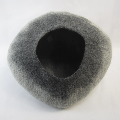 Graphite Ombre Wool Cat Cave for Indoor Cats, Hand-Felted Merino Wool Hideaway Bed, Cozy Enclosed Pet Cave for Napping, Hiding & Quiet Retreats