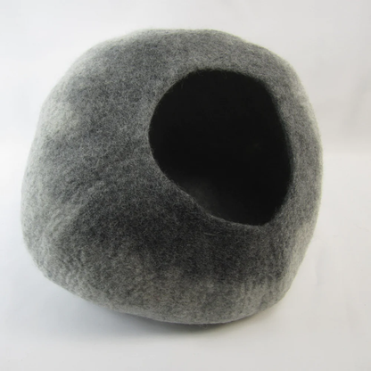 Graphite Ombre Wool Cat Cave for Indoor Cats, Hand-Felted Merino Wool Hideaway Bed, Cozy Enclosed Pet Cave for Napping, Hiding & Quiet Retreats