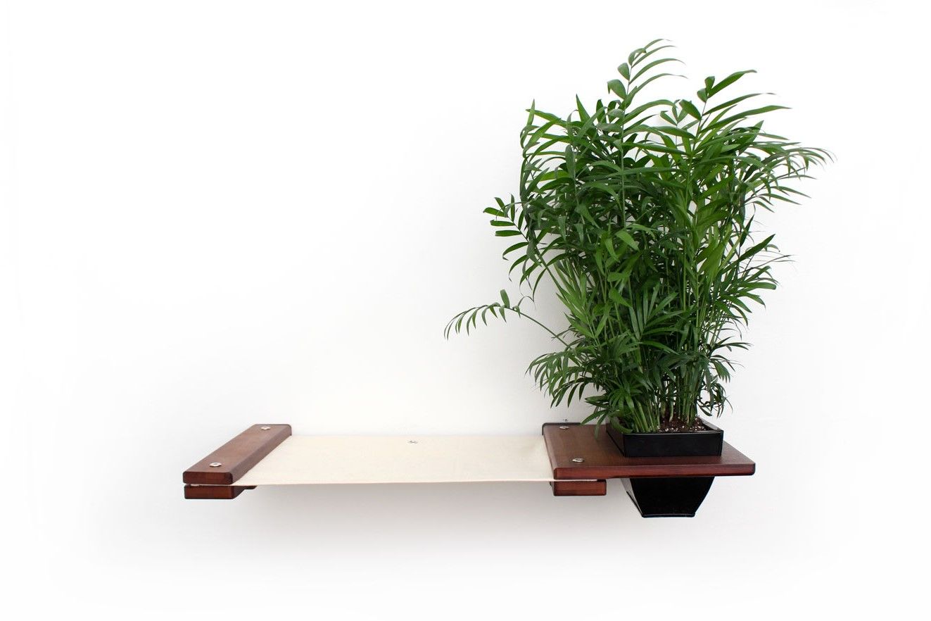 Wall-Mounted Cat Hammock with Planter for Indoor Cats, Hanging Lounge Bed for Cat Grass & Greenery, Stud-Mount Wall Furniture for Napping & Foraging
