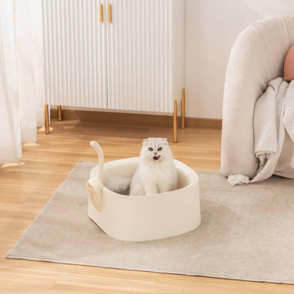 High-Sided Open Cat Litter Box for High-Spraying Cats, Extra Large Deep Anti-Scatter Litter Pan with Scoop, BPA-Free, Easy Clean, Modern Design