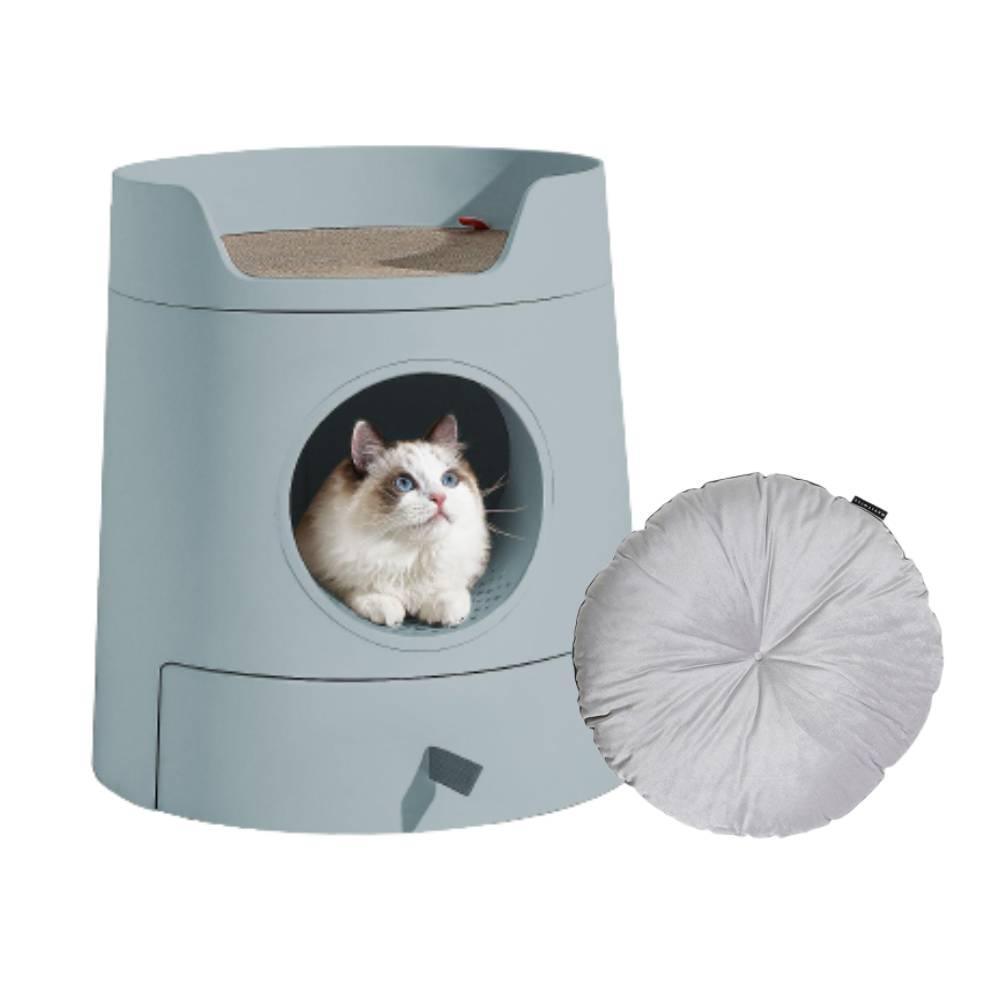 2-in-1 Semi-Enclosed Castle Cat Litter Box for Cats & Kittens, Covered Litter Pan with Pull-Out Tray, Catch Basin & Scoop, Easy to Clean