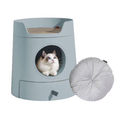 2-in-1 Semi-Enclosed Castle Cat Litter Box for Cats & Kittens, Covered Litter Pan with Pull-Out Tray, Catch Basin & Scoop, Easy to Clean