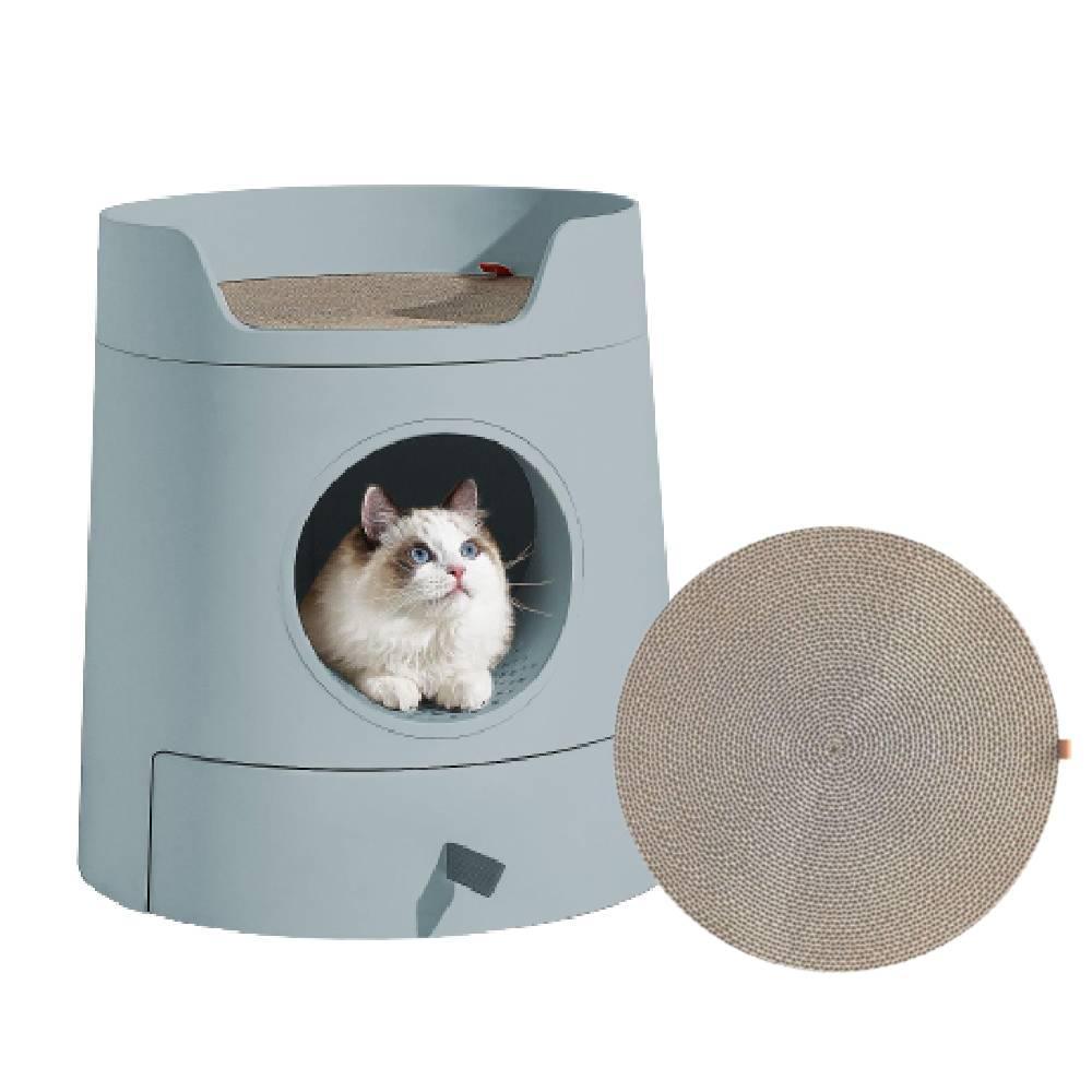 2-in-1 Semi-Enclosed Castle Cat Litter Box for Cats & Kittens, Covered Litter Pan with Pull-Out Tray, Catch Basin & Scoop, Easy to Clean