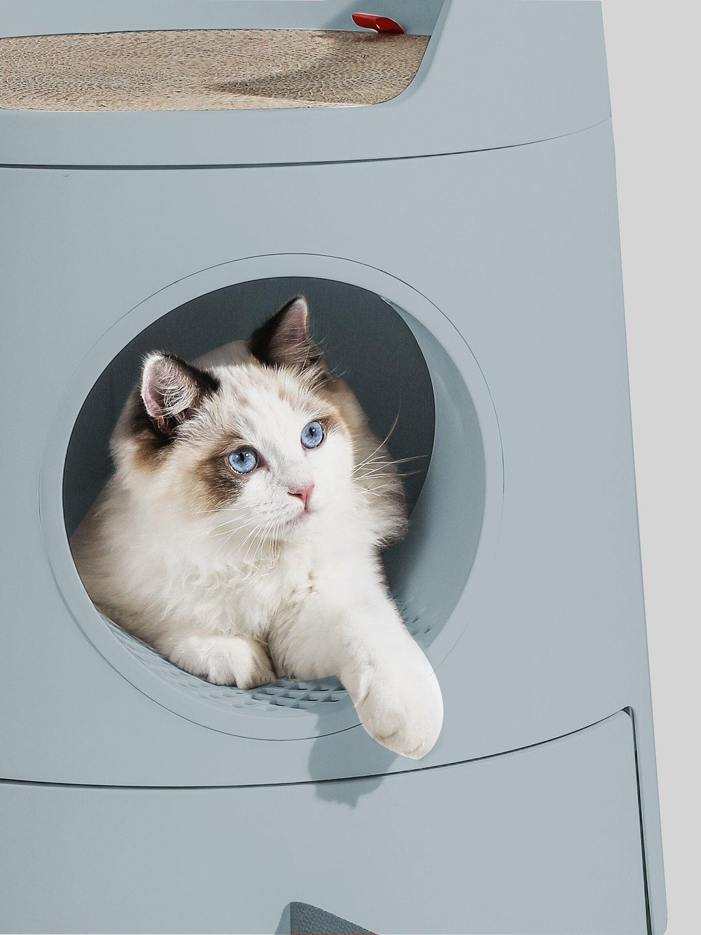 2-in-1 Semi-Enclosed Castle Cat Litter Box for Cats & Kittens, Covered Litter Pan with Pull-Out Tray, Catch Basin & Scoop, Easy to Clean