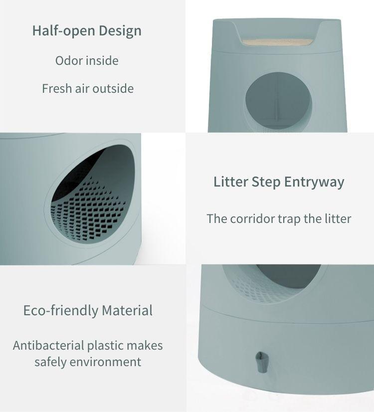 2-in-1 Semi-Enclosed Castle Cat Litter Box for Cats & Kittens, Covered Litter Pan with Pull-Out Tray, Catch Basin & Scoop, Easy to Clean