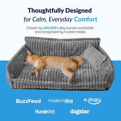 Supportive Dog Sofa Bed for Small, Medium & Large Breeds, Washable Bolster Pet Couch for Calm Sleep, Sized for Chihuahuas to German Shepherds & Labs