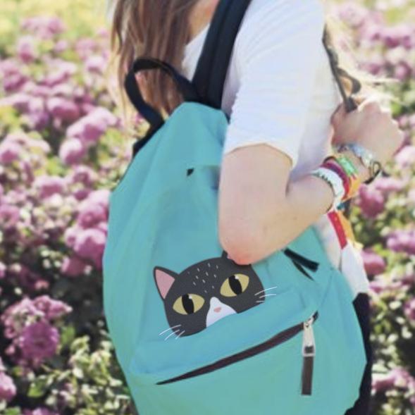 Cute Peeking Cat Backpack for Kids & Cat Lovers, Waterproof School Bookbag with 15 Inch Laptop Sleeve & 4 Compartments, for School, Travel & Everyday