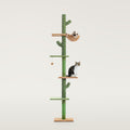Green cactus floor-to-ceiling cat tree with five levels, a hammock and two cats