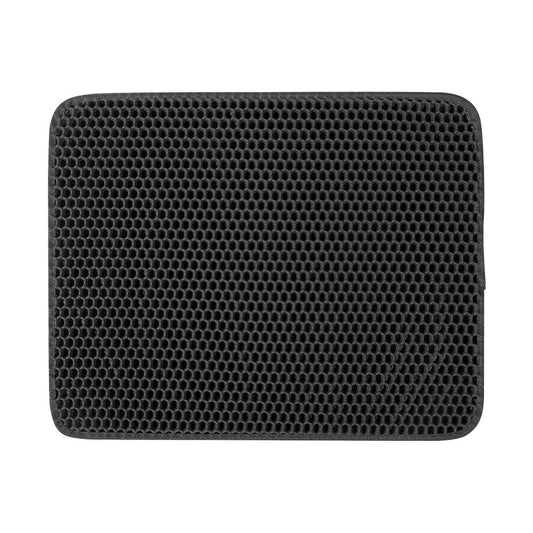 Black honeycomb double-layer litter mat with a bound edge, seen from above on a white background
