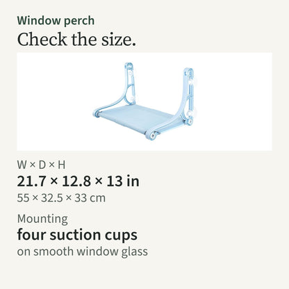 Size card: 21.7 by 12.8 by 13 in; four suction cups for smooth window glass