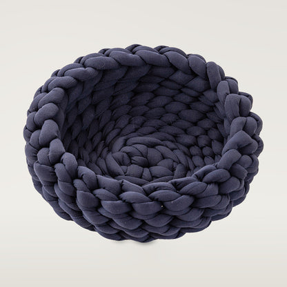 Navy chunky knitted round cat bed