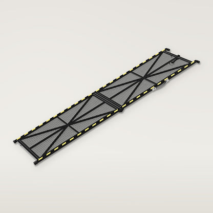 Black folding steel dog ramp with mesh deck and yellow reflective strips, 20 in version