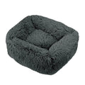 Dark Grey rectangular long-shag plush dog bed with raised sides