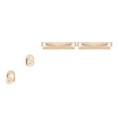 Front view of the two hammock shelves and two sisal posts in natural wood on white