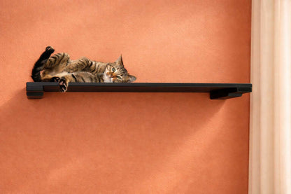 Wall-Mounted Cat Shelf for Indoor Cats, Solid Bamboo Floating Perch with Optional Faux Fur Plush Bed, Space-Saving Wall Furniture for Lounging & Climbing