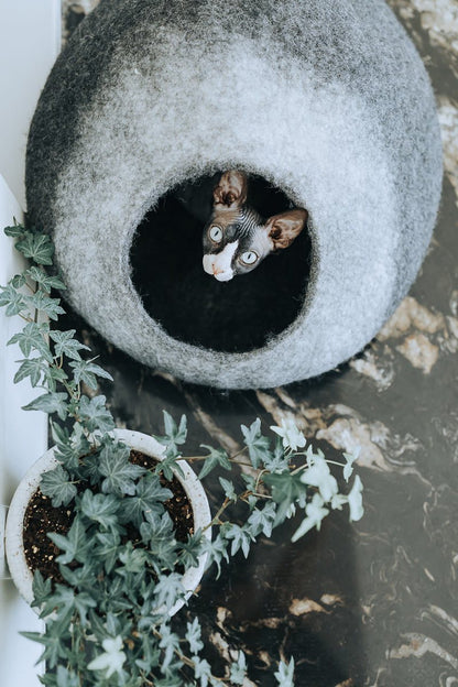 Gradient Wool Felt Cat Cave for Indoor Cats & Kittens, Modern Calming Hideaway Bed for Hiding & Napping, for Living Rooms, Bedrooms & Quiet Corners
