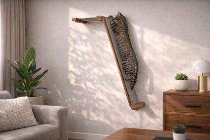 Wall-Mounted Angled Cat Scratcher Lounge for Indoor Cats, Climbing Ramp with Elevated Resting Bed, Dog-Proof Perch for Scratching, Play & Lounging