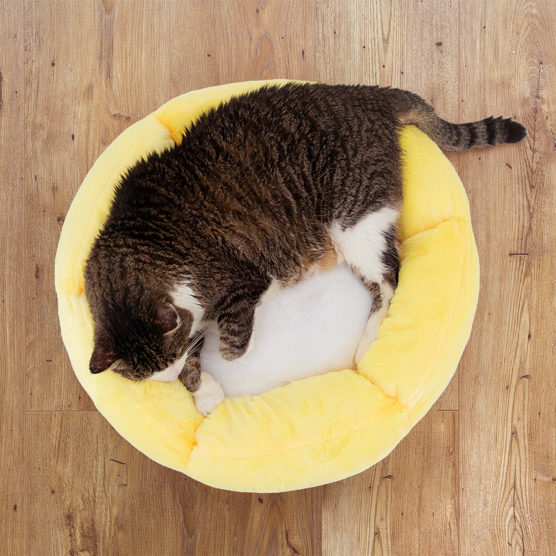 Sun Shaped Cat Bed for Cats & Small Dogs, Calming Faux Fur Round Pet Bed with Bolstered Sides, Cozy Anti-Anxiety Nest for Sleeping & Lounging