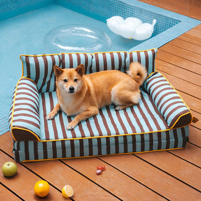Striped Water-Repellent Dog Sofa Bed for Medium & Large Dogs, Foldable Bolster Pet Couch for Crates, Naps & Living Rooms, Soft Supportive Cushion
