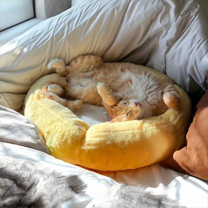 Sun Shaped Cat Bed for Cats & Small Dogs, Calming Faux Fur Round Pet Bed with Bolstered Sides, Cozy Anti-Anxiety Nest for Sleeping & Lounging