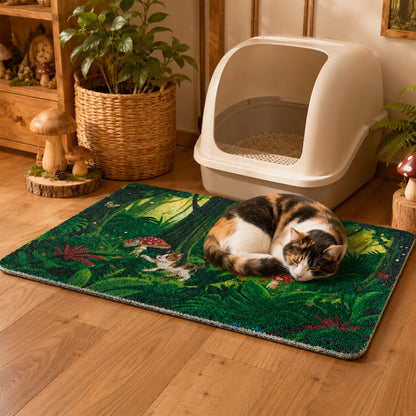 Tropical Jungle Cat Litter Mat for Indoor Cats, Litter Trapping Non-Slip Waterproof Paw-Friendly Rug, Easy Clean, for Litter Boxes & Pet Corners