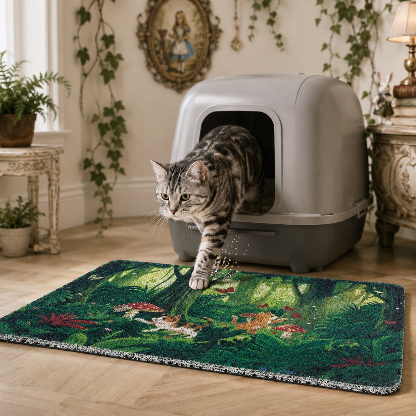 Tropical Jungle Cat Litter Mat for Indoor Cats, Litter Trapping Non-Slip Waterproof Paw-Friendly Rug, Easy Clean, for Litter Boxes & Pet Corners