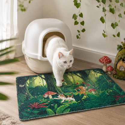 Tropical Jungle Cat Litter Mat for Indoor Cats, Litter Trapping Non-Slip Waterproof Paw-Friendly Rug, Easy Clean, for Litter Boxes & Pet Corners