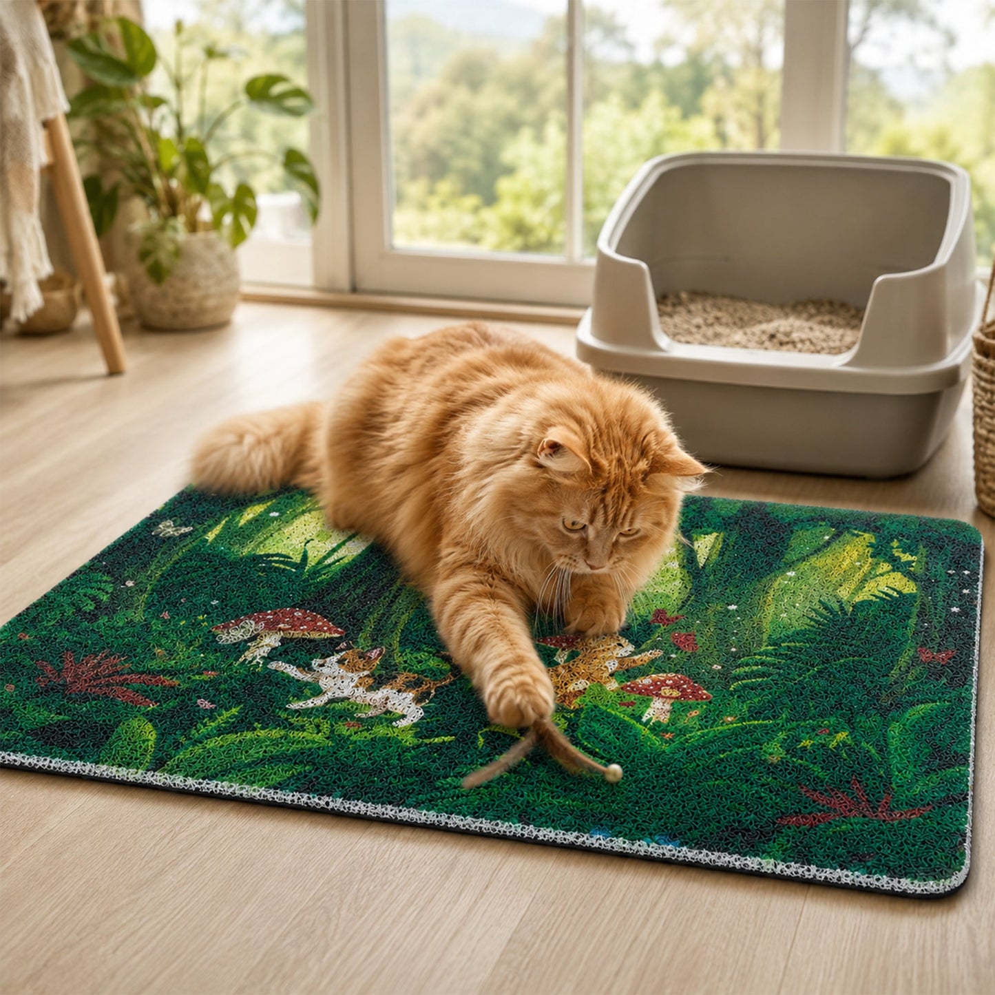 Tropical Jungle Cat Litter Mat for Indoor Cats, Litter Trapping Non-Slip Waterproof Paw-Friendly Rug, Easy Clean, for Litter Boxes & Pet Corners