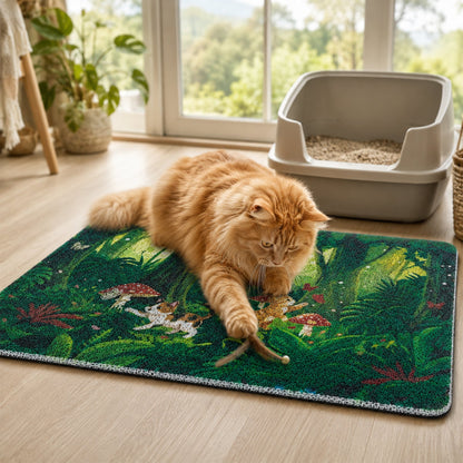 Tropical Jungle Cat Litter Mat for Indoor Cats, Litter Trapping Non-Slip Waterproof Paw-Friendly Rug, Easy Clean, for Litter Boxes & Pet Corners