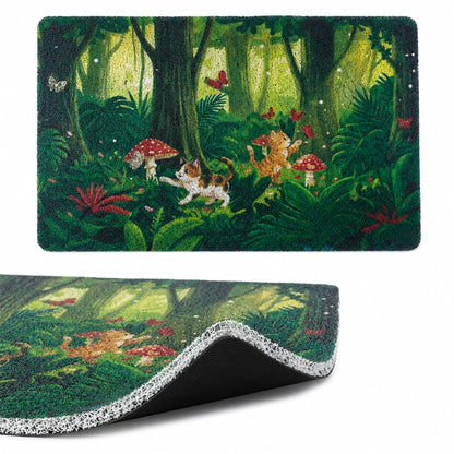 Tropical Jungle Cat Litter Mat for Indoor Cats, Litter Trapping Non-Slip Waterproof Paw-Friendly Rug, Easy Clean, for Litter Boxes & Pet Corners