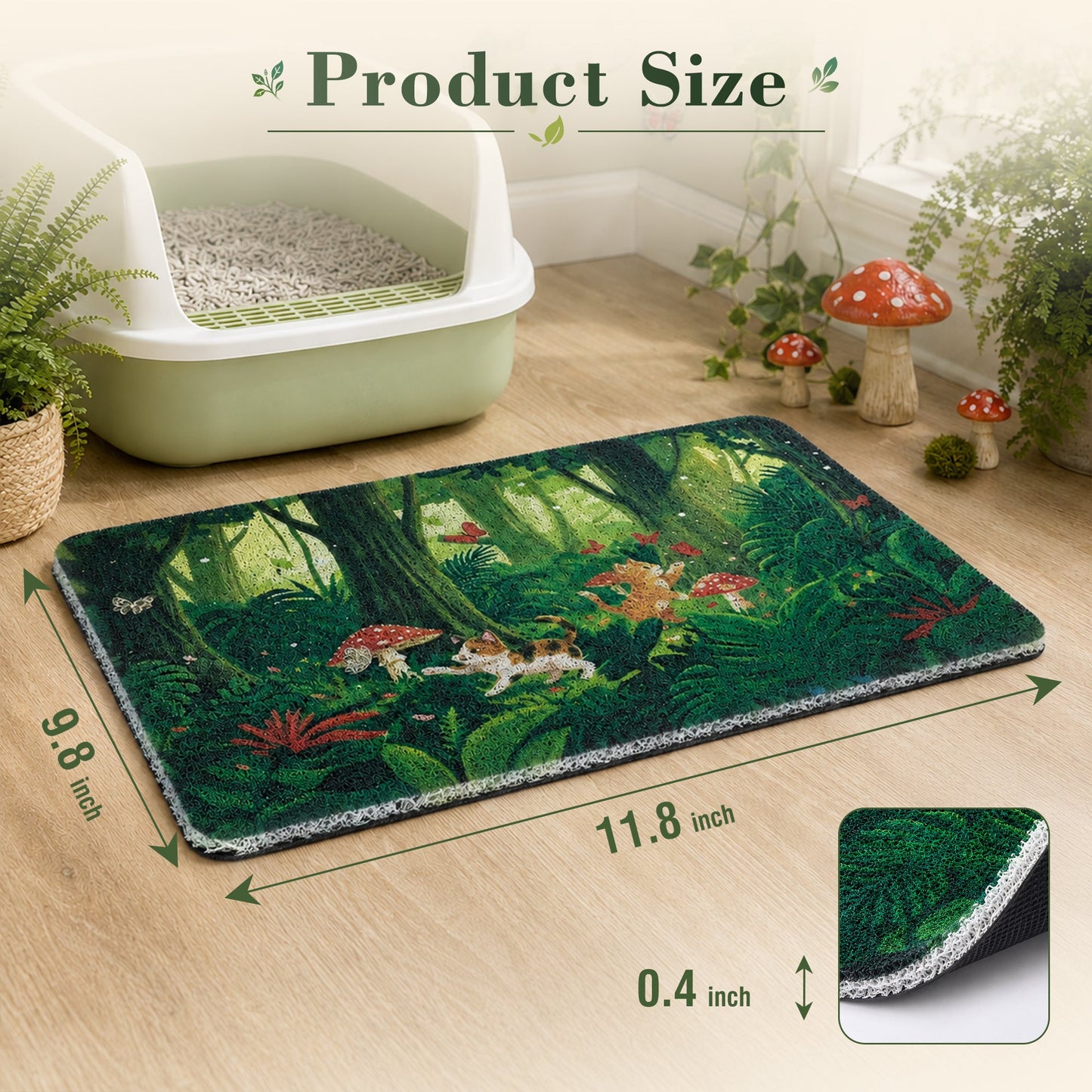 Tropical Jungle Cat Litter Mat for Indoor Cats, Litter Trapping Non-Slip Waterproof Paw-Friendly Rug, Easy Clean, for Litter Boxes & Pet Corners