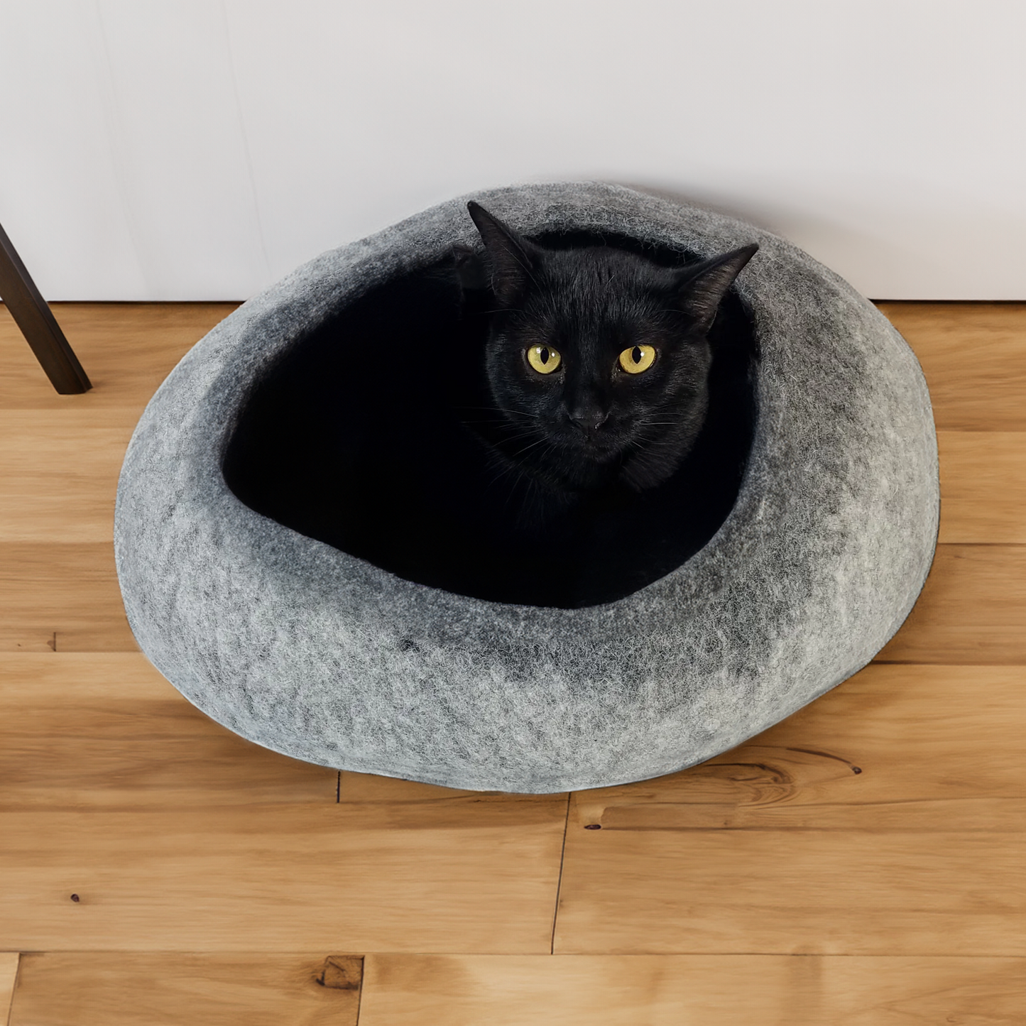 Graphite Ombre Wool Cat Cave for Indoor Cats, Hand-Felted Merino Wool Hideaway Bed, Cozy Enclosed Pet Cave for Napping, Hiding & Quiet Retreats